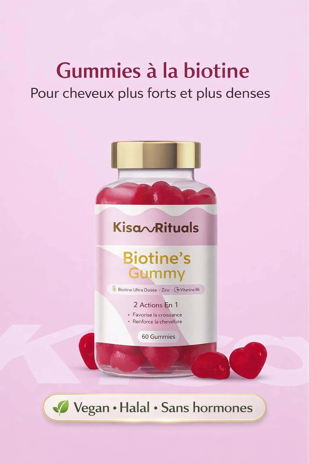 Gummies à la biotine pour des cheveux plus forts, plus denses, dès le premier mois.