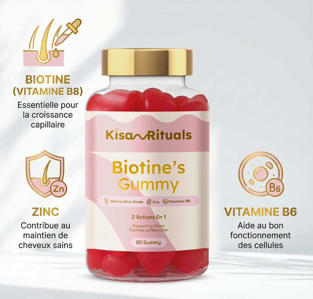 Gummies à la biotine pour des cheveux plus forts, plus denses, dès le premier mois.